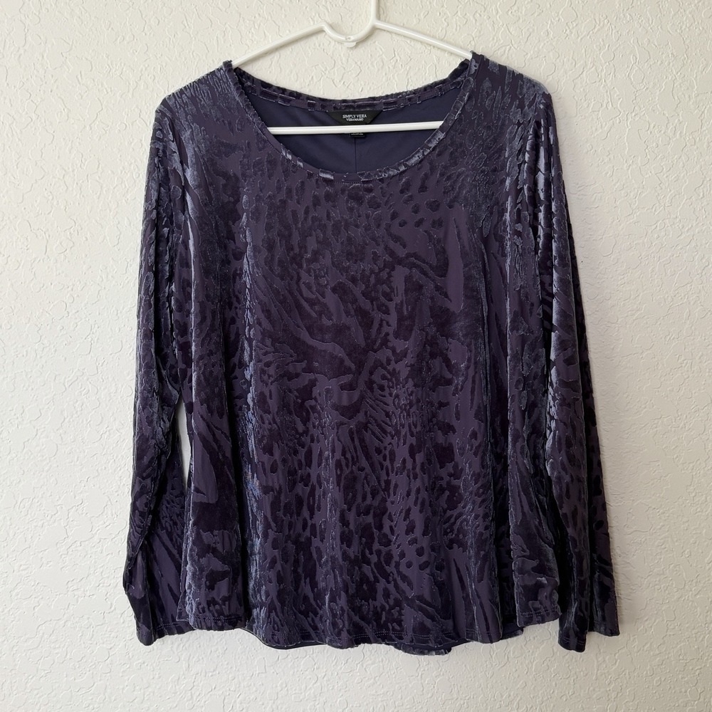 Womens Velvet Burnout Long Sleeve Top Purple PETITE XL Fairy Witchy Whimsygoth